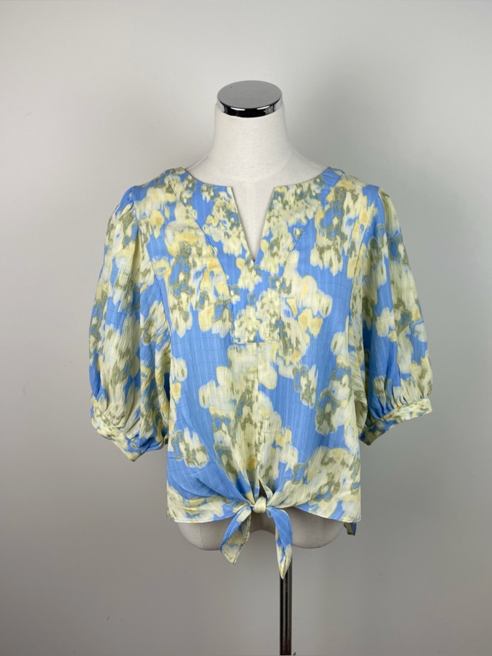 Rose & Olive Blue Yellow Green Floral Blouse Top Women Large